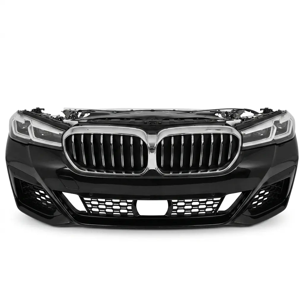Black car grille with BMW logo on a white background