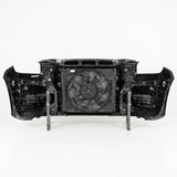 Car radiator and fan assembly on a white background