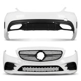 Car bumper and grille assembly on a white background