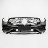Car front bumper with grille on a white background